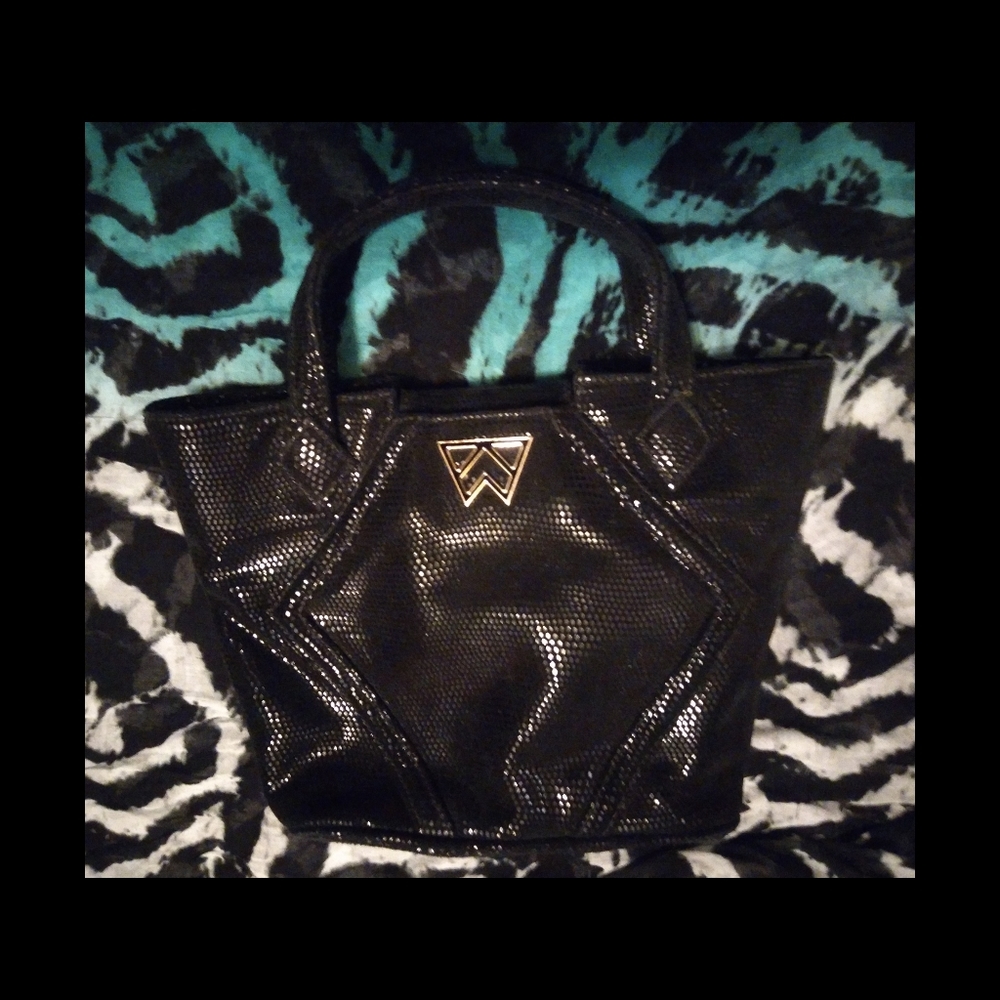Kelly Wynne Black Leather Snakeskin Satchel